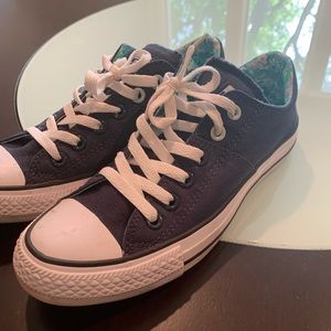 Navy Converse All Stars with floral interior